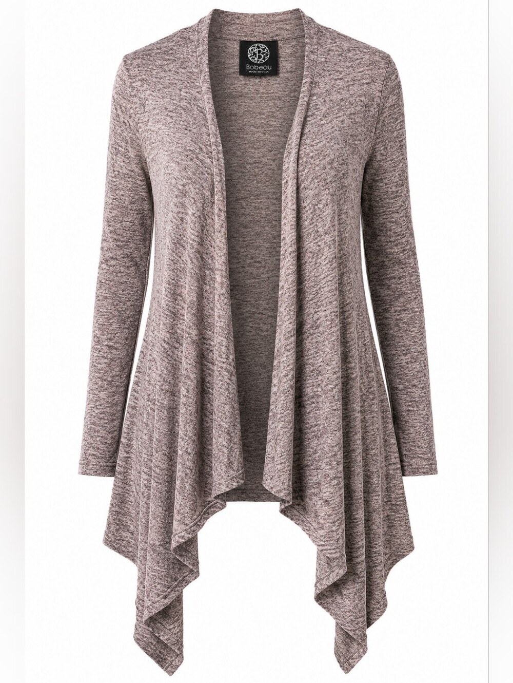 Bobeau USA Brown Marled Open Front Duster Cardigan Waterfall Hem Longline Artsy